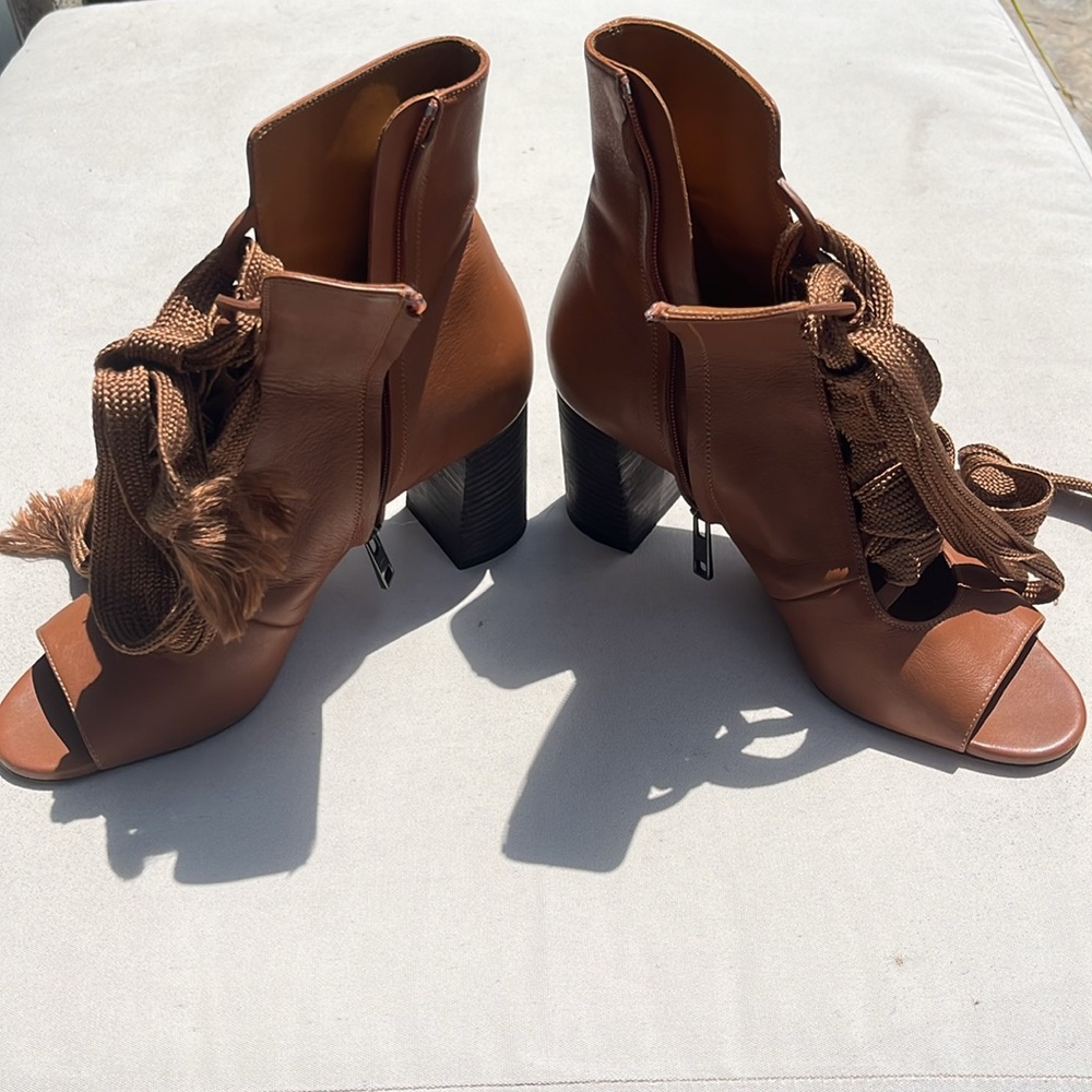 Chloe Brown Ankle Boots with Lace Detail - Picture 6 of 10